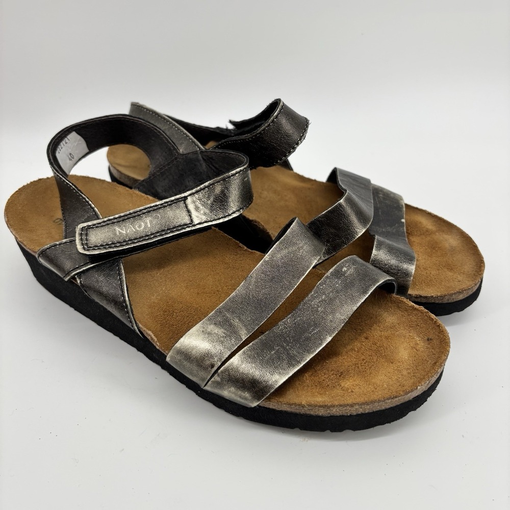 NAOT KRISTA METALLIC LEATHER SLINGBACK SLIP ON WEDGE HEEL SANDALS SHOE 40